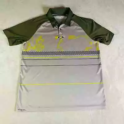 Oakley Polo Shirt Men L Gray Camo Print Lightweight Polyester Golf Outdoor Logo • $15.10