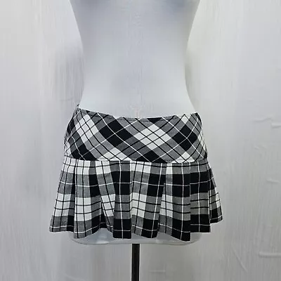 Vintage 90s Y2K Wet Seal Womens L Black White Plaid Plated Micro Mini Skirt • $34.95