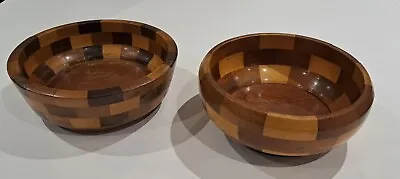 Cambridge Solid Wooden Teak Fruit Bowls X 2 Salad Server Dish 9inch Vintage 50's • £29.95