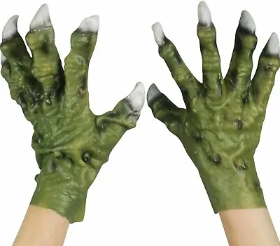 GREEN MONSTER HANDS Latex Rubber Gloves Halloween Costume Claws Alien Dinosaur  • $15.89