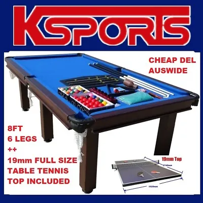 Pool Table 8ft 6 Legs Snooker Billiard Table 25mm Table Top With Full Size Table • $939