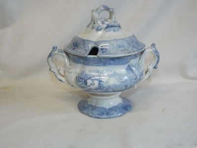 £45 • Buy Antique Blue Printed Pearlware Pottery Sauce Tureen & Cover.