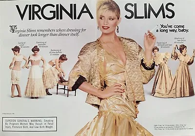 1987 VIRGINIA SLIMS Cigarettes You've Come A Long Way Baby 2 Page PRINT AD • $10.50