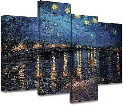 Van Gogh Canvas Wall Art Prints Set Of 4 - Starry Night Over The Rhone • $60.99