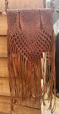 £15 • Buy VINTAGE Brown Leather Woven Tasseled Fringed Shoulder Bag Hippy Boho