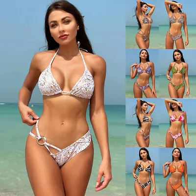 Sexy Women Micro Bikini Set Swimwear Lace Up Leopard Thong Beachwear Swimsuit • $12.20