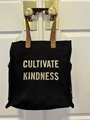 FEED Cultivate Kindness Black Canvas Tote Bag With Leather Straps • $30