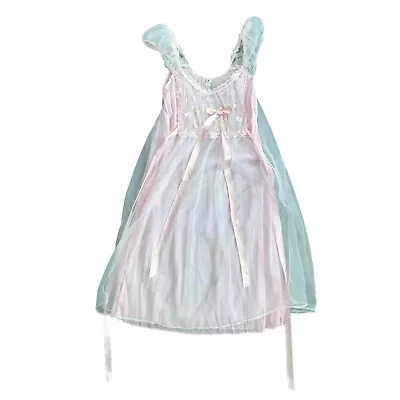 Vintage 60s Pink Chiffon Nightgown Babydoll Fem Size 34 Small Nightie Princess • $49.90