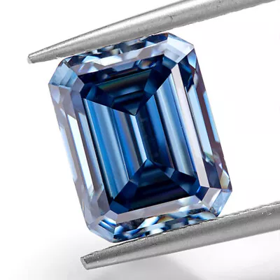 Moissanite Loose Stone Blue Color Emerald Cut VVS1 Gemstone With Certificate • $18.89