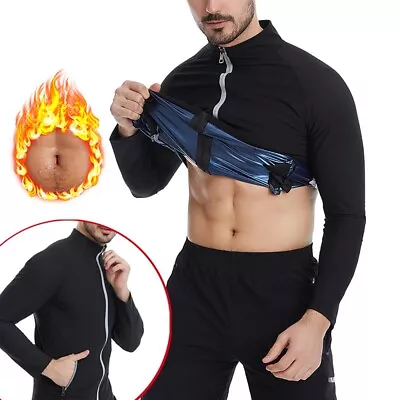 $34.99 • Buy Men Sauna Suit Sweat Sauna Zip Coa Long Sleeve Jacket W/Pocket