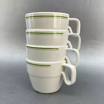 Coleman Set Of 4 Camping Stacking Mug Cup Melamine Green Strip Outdoor Fish Hunt • $15