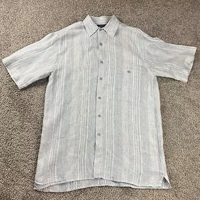 Bruno Linen Shirt Mens Medium Button Up Collared Blue White Short Sleeve Pattern • $7.15