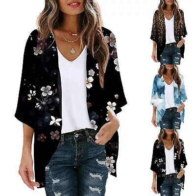 Cardigan Women Fall Womens Floral Print Puff Sleeve Kimono Cardigan Loose Cover • $23.61