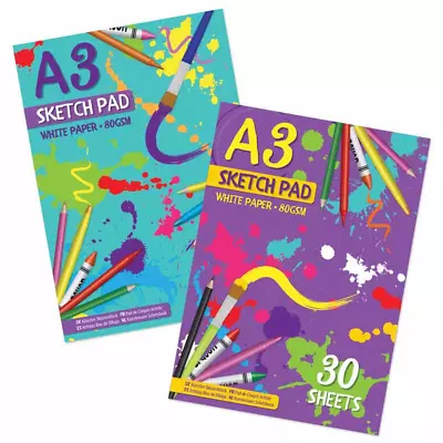 £6.49 • Buy A3 Sketch Pad 30 Sheets 80gsm White Papers For Kids Doodling Drawing Sketching