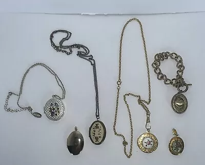 Vintage Lot 6 Silver & Gold Locket Pendant Necklace Bracelet Costume Jewelry • $72.99