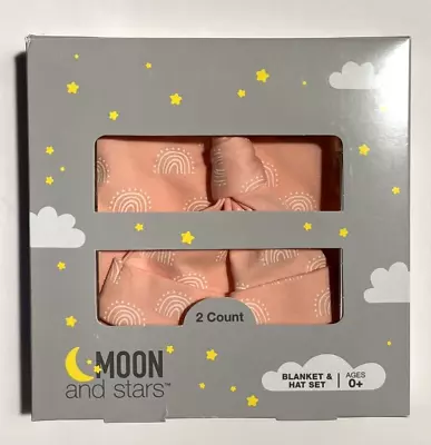 Moon And Stars Cotton Blanket And Hat Set-Pink-Ages 0+ NEW • $14