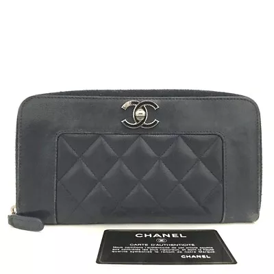 CHANEL Mademoiselle Matelasse CC Logo Lambskin Zip Around Long Wallet/5X0290 • £186.06