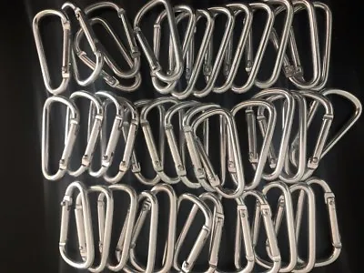 Lot 2  Silver 50/100 Pcs D Shape Aluminum Carabiner Spring Belt Clip Key Chain • $10.99