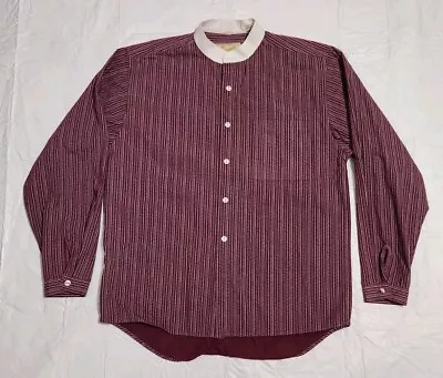 Mens Vintage Scully Burgundy Band Collar Western Button Up Shirt Size Medium  • $24.99