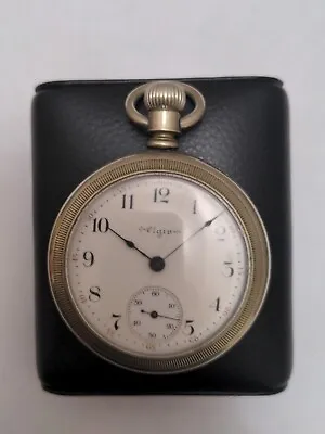 Vintage Elgin Natl Watch Co Silverine Pocket Watch Stag Engraved Decorated USA • $75
