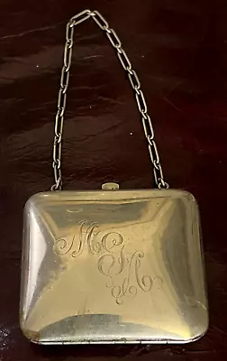 Antique Vintage Silver Tone Metal Monogrammed Coin Purse Bag Lined Purple Velvet • $52