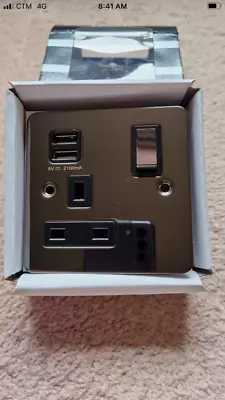 £7 • Buy Eurolite Single Switched Socket 13amp, Flat Black Nickel Plate W/ 2.1 Twin USB