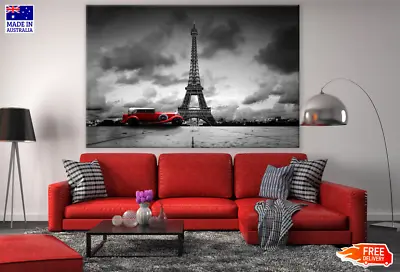 Vintage Red Car Eiffel Tower B&W Wall Canvas Home Decor Australian Made Quality • $449.92