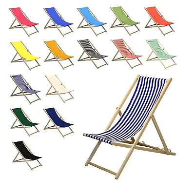Wooden Deck Chair Chairs Traditional Folding Sun Lounger Garden Beach Seaside • £35
