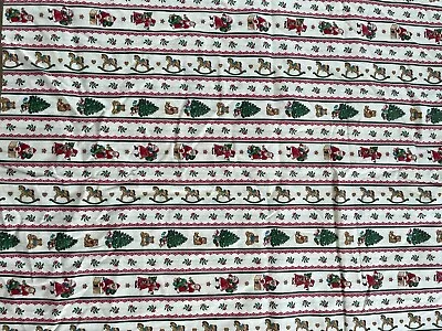 VTG  Holiday Christmas Tree Santa Teddy Toys Border Fabric Quilt Cotton 32”x 42” • $6.50