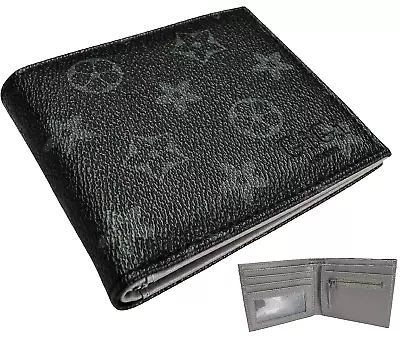 Mens Black Grey Wallet Faux Leather I.D. Card Cash Zip Coin Pouch Boys Gift UK • £9.09