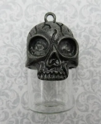 Glass Vial Pendant Screw On Skull Top - Halloween Fillable Locket Bottle - Qty 1 • $6.74