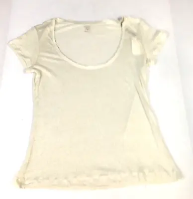 Majestic Womens Linen Top Size 2 Beige White Scoop Neck Short Sleeve NWT $150 • $29.99