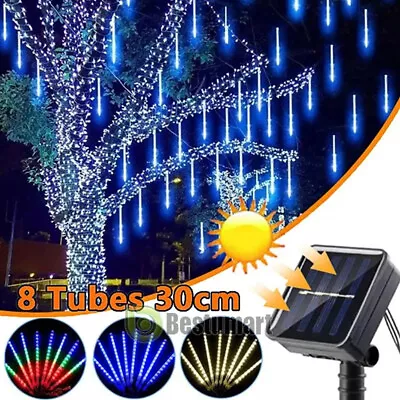 Meteoros Lluvia Luces 144 LEDs 8 Tubos De Arbol Navidad Decoracion Para Exterior • $12.93