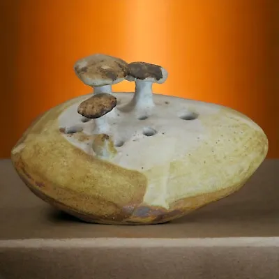 Circa 1970 Contemporary Stoneware Art Pottery Mushrooms On Rock Weed Pot Vessel • $150