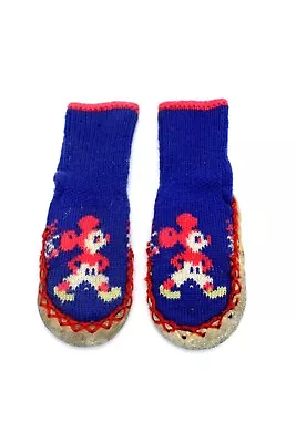 Rare Vintage Mickey Mouse  Sock Slippers 1950s Sz 5 Kids Wool Knit Leather Soles • £54.72