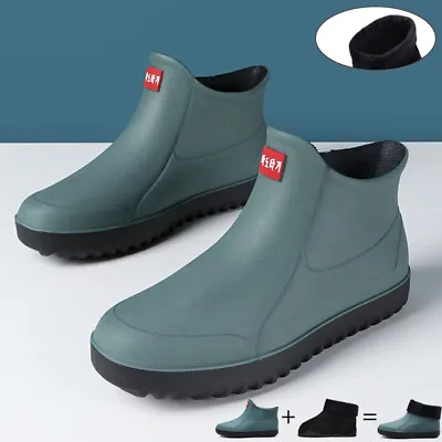 Men Rubber Waterproof Ankle Rain Boot Shoes For Casual Garden Outdoor Non-Slip • $25.99