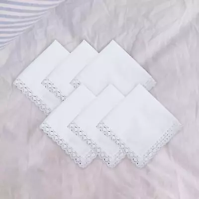 6Pcs Pure White Lace Handkerchiefs Solid Color For Men Suit Pure Cotton Pocket • £7.80