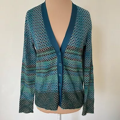 Missoni Merino Wool Blend Blue Green Honeycomb Knit Button Front Cardigan EUC 4 • $105