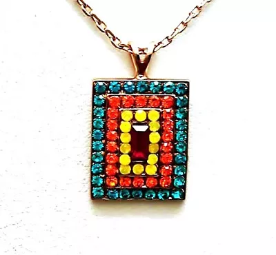 Mariana Necklace Pendant Colorful Rectangular Beaded Opal Sun Blue Zircon &... • $87