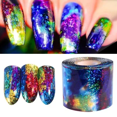 HOLO MULTI COLORED Nail Art Foil Transfer Glitter Stickers 3D Nails Foils UK • £2.20