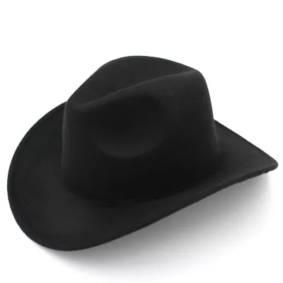 Child Boy Girl Fashion Western Wide Brim Cowboy Hat Winter Felt Fedora Jazz Cap • $8.99