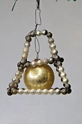 Vintage Blown Tubes Glass Beaded Gold BELL Christmas Ornament Czech • $35