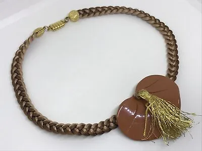 Antique Inspired Victorian Mourning Faux Hair Necklace Vintage Bakelite Gold Tn • $31.91