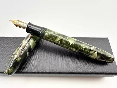 Oversize Moore Green Marble Fountain Pen F 14k Flexible • $181.50