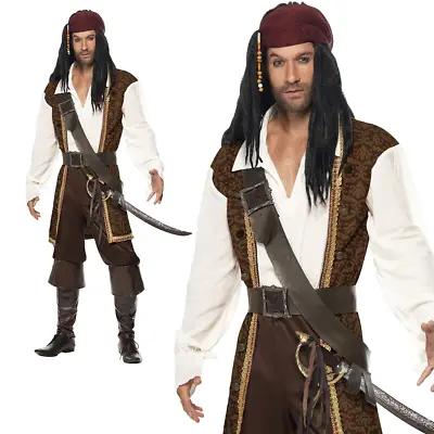 High Seas Mens Pirate Costume Adult Jack Sparrow Buccaneer Captain Fancy Dress • £44.99