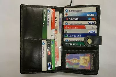 Ladies Leather Purse Wallet Extra Large Black Top Brand London Leather Good RFID • £29.99