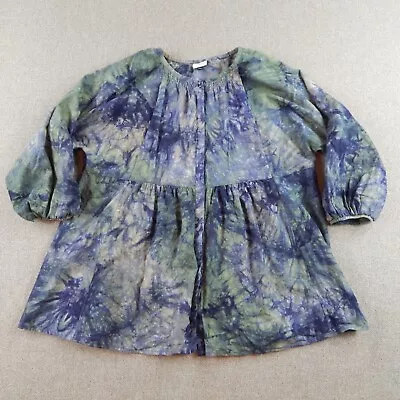 Cabi Tunic Top Womens Small Tie Dye Linen Woodstock Button Up Blue Babydoll S • $24.94