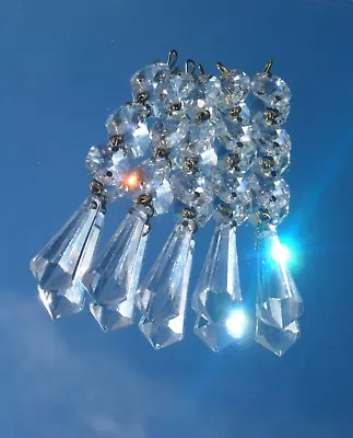 5x RARE GENUINE Vintage '60s Cut Lead Crystal Chandelier Glass Clear Bomb Drops • £13.99