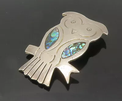 MEXICO 925 Sterling Silver - Vintage Abalone Perched Owl Brooch Pin - BP5757 • $64.99