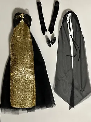 💎 Dress  Mattel Signature Barbie Doll Maria Felix  Gold & Black Evening Gown • $25